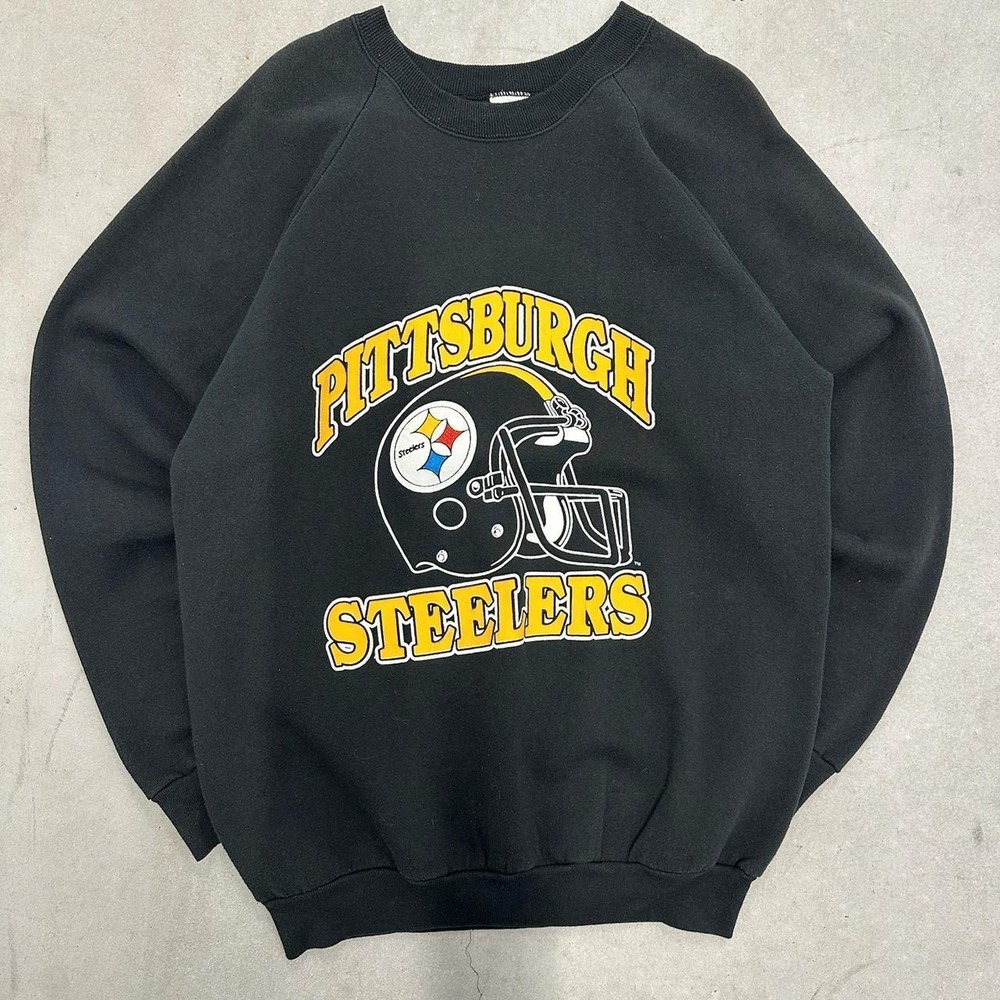 Vintage Pittsburgh Steelers Crewneck Sweatshirt Black Raglan NFL Football